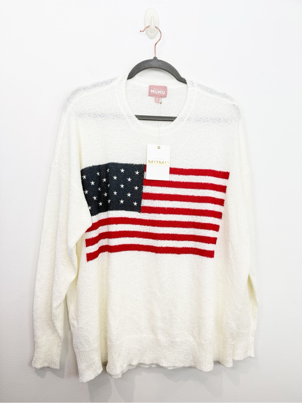 Show Me Your Mumu Woodsy Sweater American Flag Knit Size Medium NWT